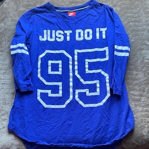 Y2K Nike Kids Blue Long Sleeve Tee with White Graphics